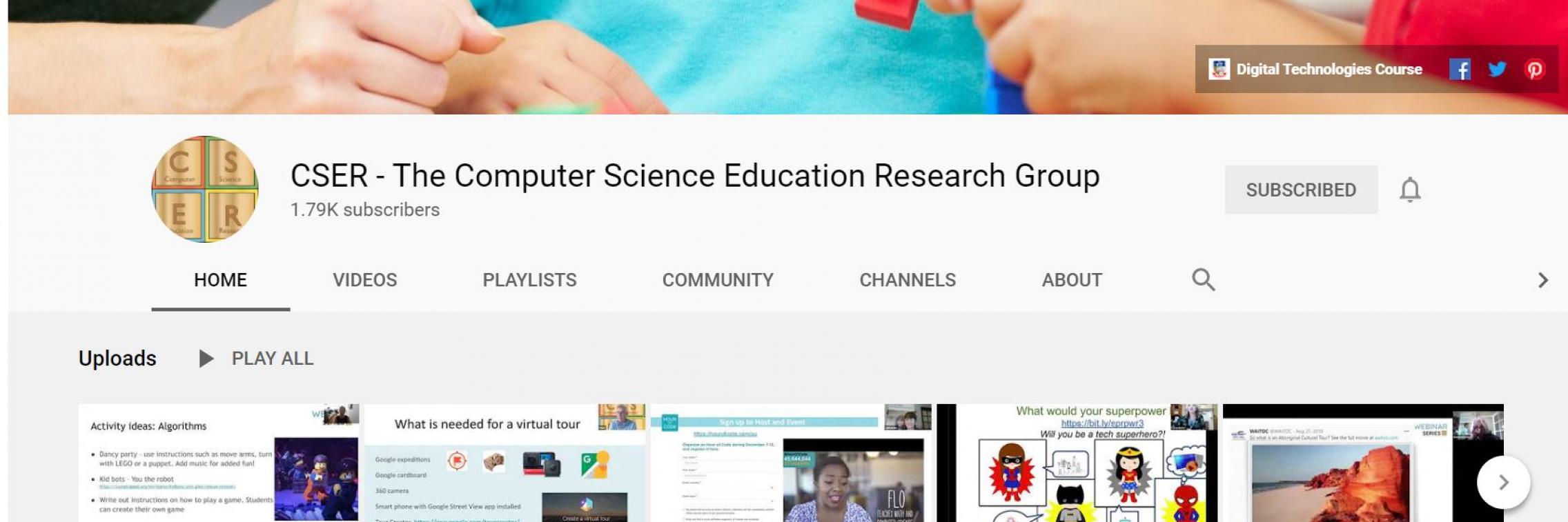 image of cser youtube channel home page