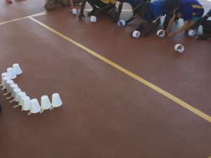 Students from Pine Creek School, NT, racing ozobot moon buggies to moon base