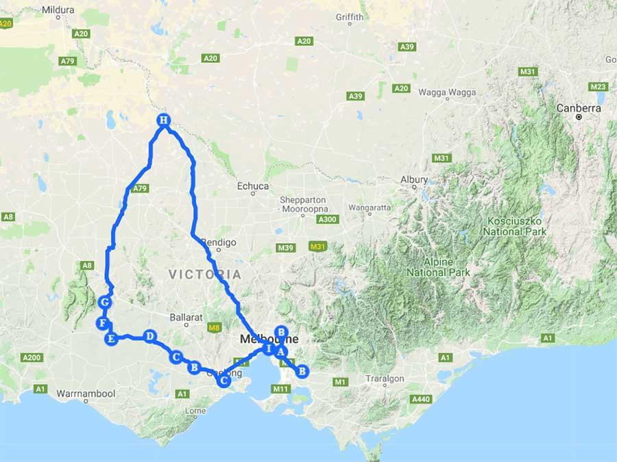 Vic road trip route