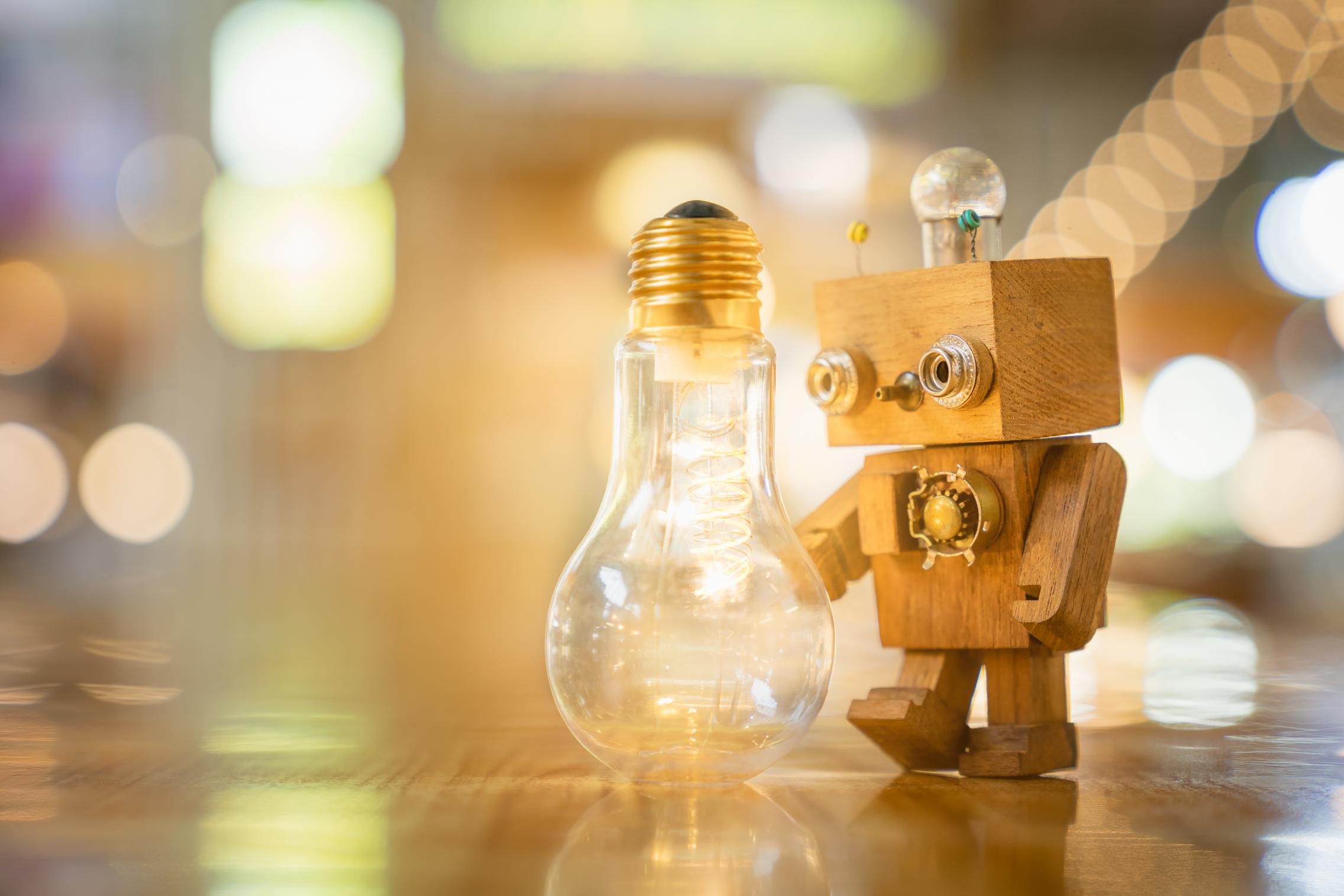 robot and lightbulb