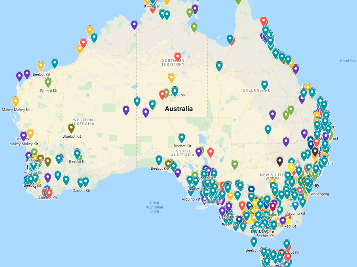 map of library kits distributed across Australia