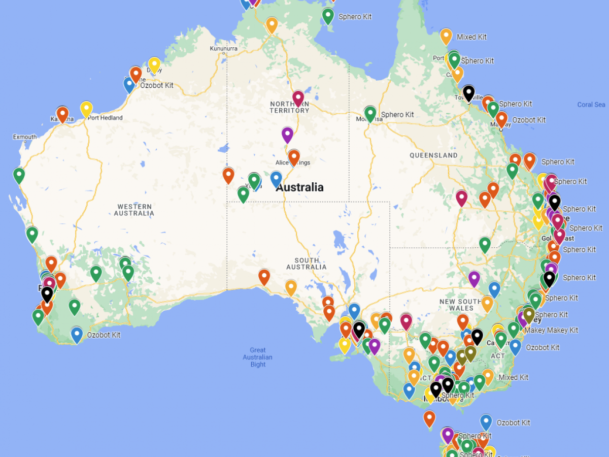Map of Australia indicating where kits have been sent