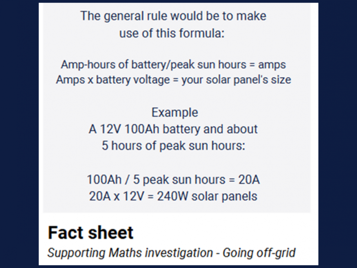 Going Off Grid Fact Sheet