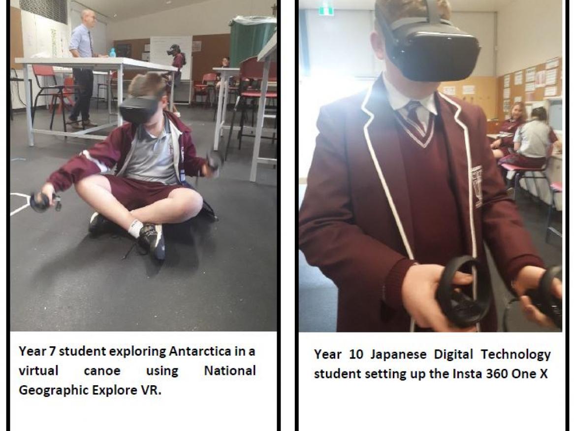 examples of students using CSER VR Oculus kit at Gleeson College