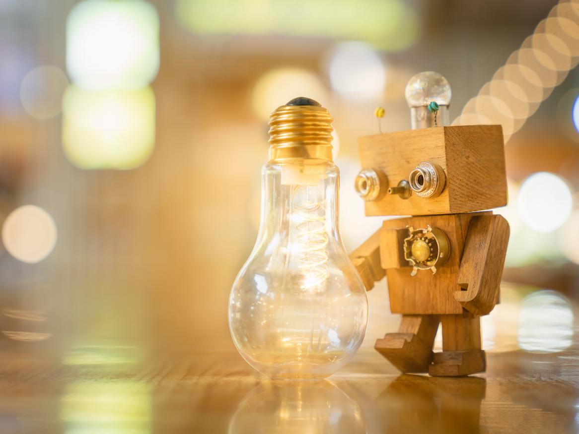 robot and lightbulb